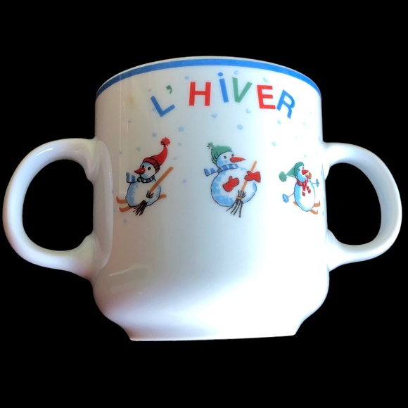 COPY - Guy Degrenne The Triplets Winter Porcelain Cup w/Double Handles - Picture 2 of 4